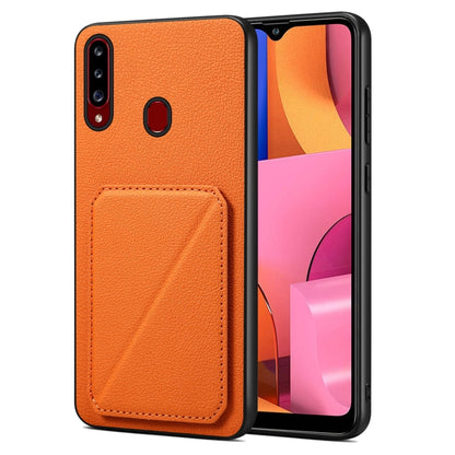 For Samsung Galaxy A20s Denior Imitation Calf Leather Back Phone Case with Holder(Orange) - Galaxy Phone Cases by Denior | Online Shopping UK | buy2fix