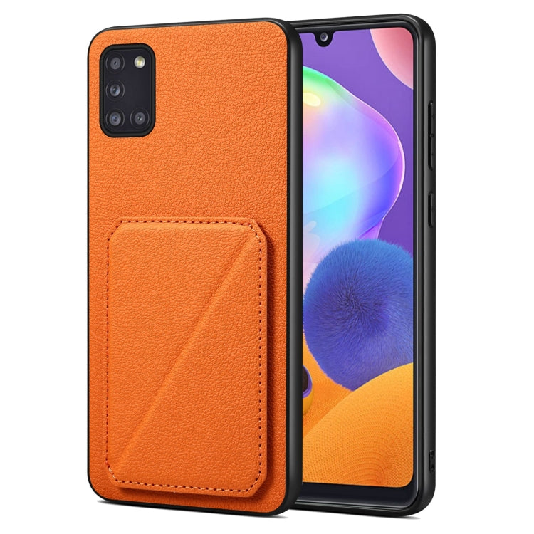 For Samsung Galaxy A31 Denior Imitation Calf Leather Back Phone Case with Holder(Orange) - Galaxy Phone Cases by Denior | Online Shopping UK | buy2fix