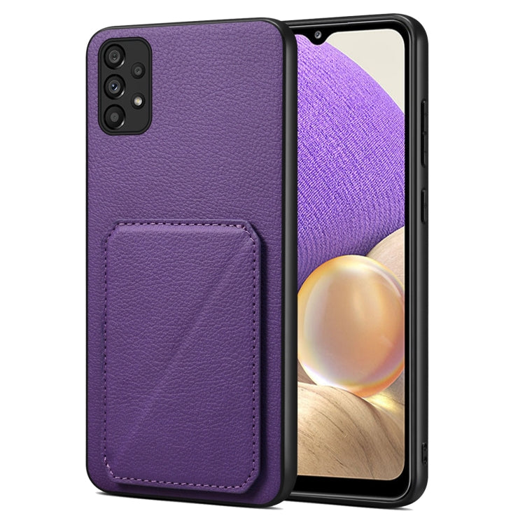 For Samsung Galaxy A32 5G Denior Imitation Calf Leather Back Phone Case with Holder(Purple) by Denior