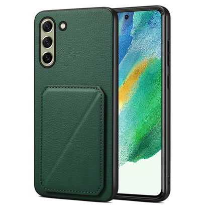 For Samsung Galaxy S21 FE 5G Denior Imitation Calf Leather Back Phone Case with Holder(Green) - Galaxy Phone Cases by Denior | Online Shopping UK | buy2fix