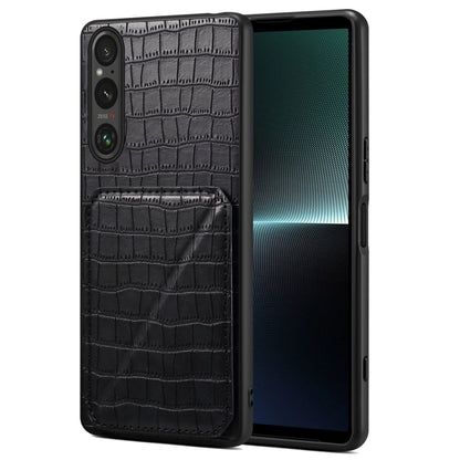 For Sony Xperia 1 V Denior Imitation Crocodile Leather Back Phone Case with Holder(Black) - Sony Cases by Denior | Online Shopping UK | buy2fix
