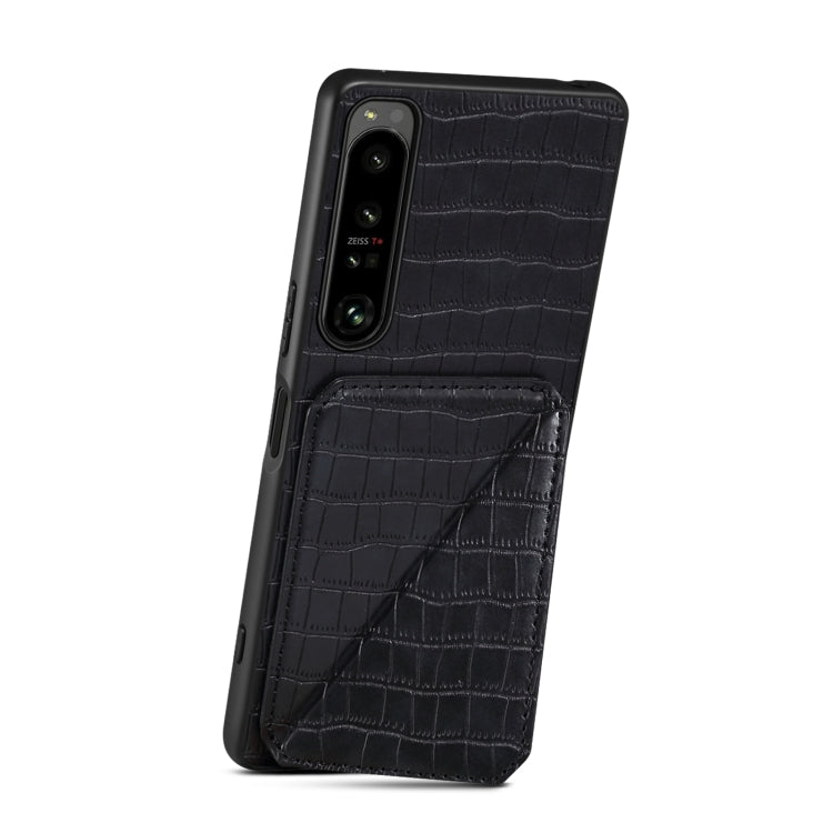 For Sony Xperia 1 V Denior Imitation Crocodile Leather Back Phone Case with Holder(Black) - Sony Cases by Denior | Online Shopping UK | buy2fix