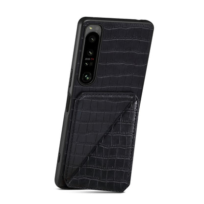 For Sony Xperia 1 V Denior Imitation Crocodile Leather Back Phone Case with Holder(Black) - Sony Cases by Denior | Online Shopping UK | buy2fix