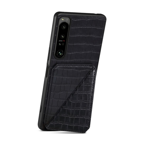 For Sony Xperia 1 V Denior Imitation Crocodile Leather Back Phone Case with Holder(Black) - Sony Cases by Denior | Online Shopping UK | buy2fix