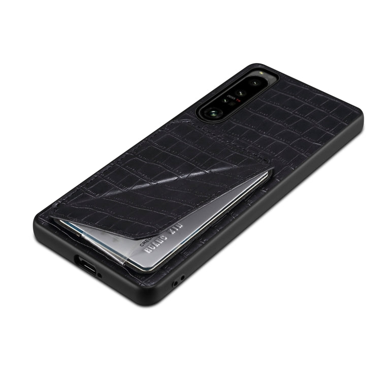 For Sony Xperia 1 V Denior Imitation Crocodile Leather Back Phone Case with Holder(Black) - Sony Cases by Denior | Online Shopping UK | buy2fix