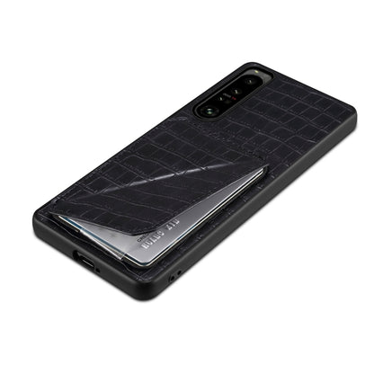 For Sony Xperia 1 V Denior Imitation Crocodile Leather Back Phone Case with Holder(Black) - Sony Cases by Denior | Online Shopping UK | buy2fix