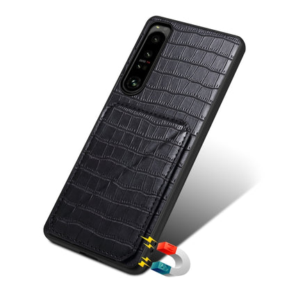 For Sony Xperia 1 V Denior Imitation Crocodile Leather Back Phone Case with Holder(Black) - Sony Cases by Denior | Online Shopping UK | buy2fix