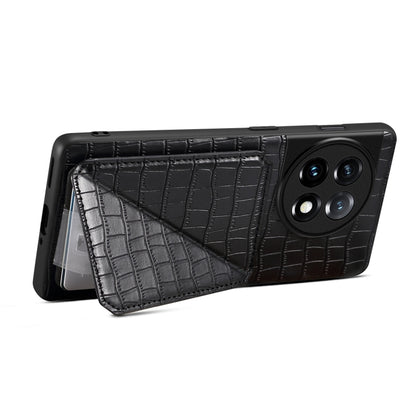 For OPPO K11 / OnePlus Nord CE3 5G Denior Imitation Crocodile Leather Back Phone Case with Holder(Black) - OnePlus Cases by Denior | Online Shopping UK | buy2fix
