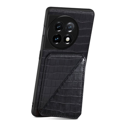 For OnePlus 11 5G Denior Imitation Crocodile Leather Back Phone Case with Holder(Black) by Denior