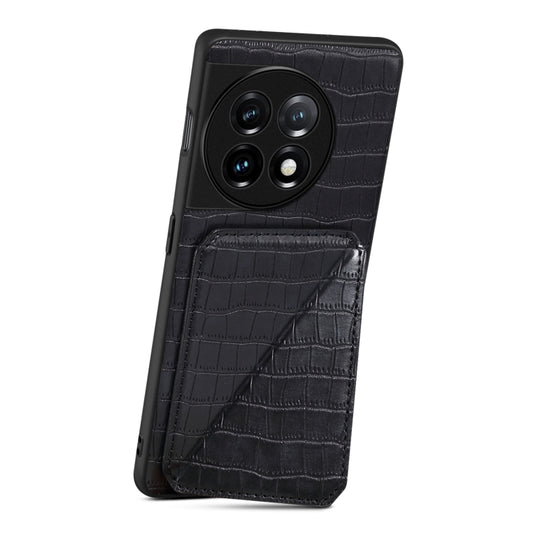For OnePlus 11 5G Denior Imitation Crocodile Leather Back Phone Case with Holder(Black) by Denior