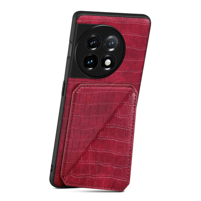 For OnePlus 11 5G Denior Imitation Crocodile Leather Back Phone Case with Holder(Rose Red) by Denior