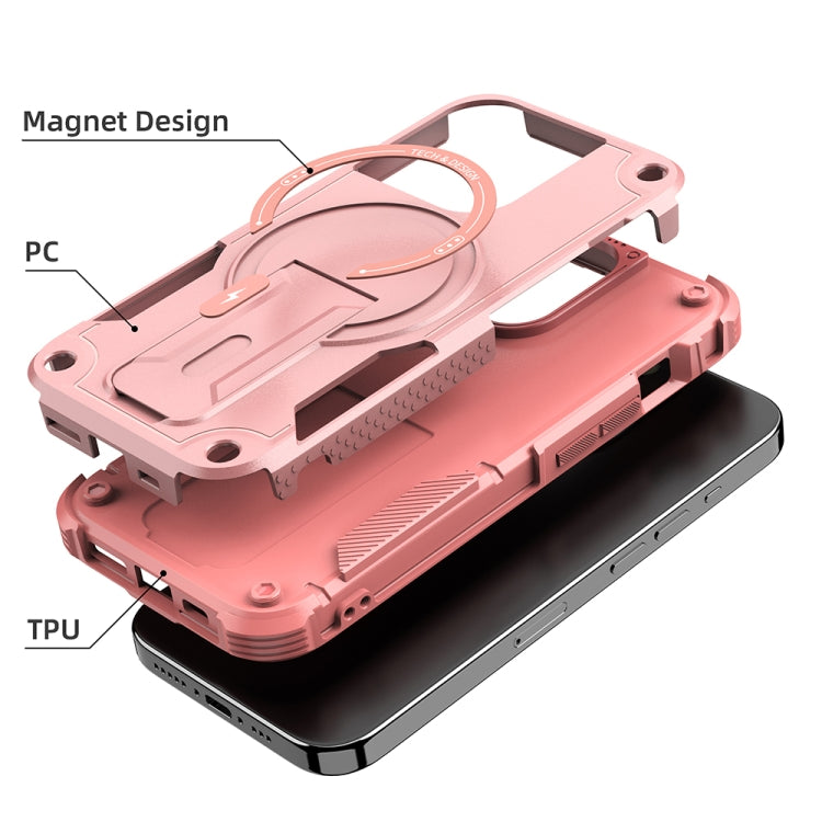 For iPhone 15 Pro MagSafe Holder Armor PC Hybrid TPU Phone Case(Pink) - iPhone 15 Pro Cases by buy2fix | Online Shopping UK | buy2fix