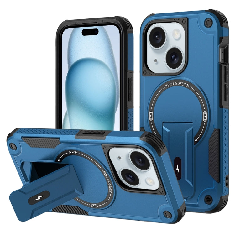 For iPhone 15 MagSafe Holder Armor PC Hybrid TPU Phone Case(Dark Blue) - iPhone 15 Cases by buy2fix | Online Shopping UK | buy2fix