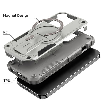 For iPhone 14 Plus Armor Magsafe Holder PC Hybrid TPU Phone Case(Grey) by buy2fix