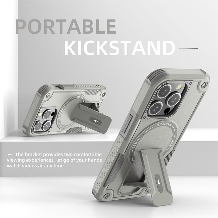 For iPhone 14 Plus Armor Magsafe Holder PC Hybrid TPU Phone Case(Grey) by buy2fix