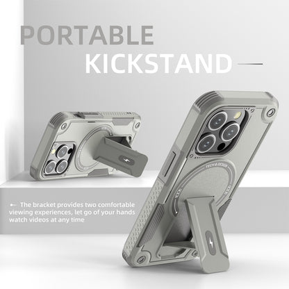 For iPhone 14 Plus Armor Magsafe Holder PC Hybrid TPU Phone Case(Grey) by buy2fix