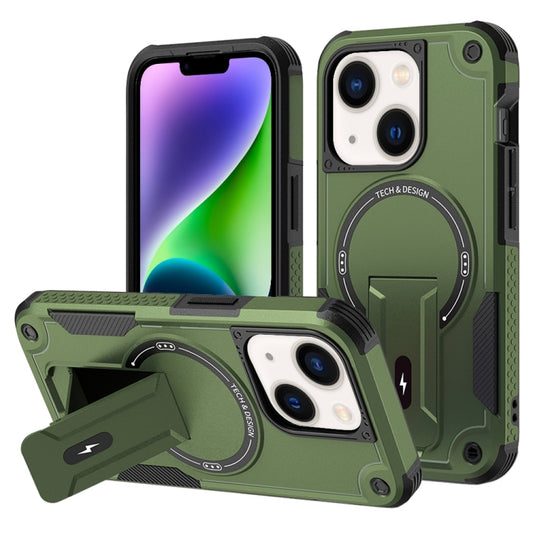 For iPhone 14 MagSafe Holder Armor PC Hybrid TPU Phone Case(Army Green) - iPhone 14 Cases by buy2fix | Online Shopping UK | buy2fix