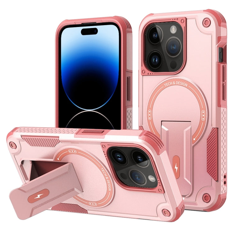 For iPhone 14 Pro Armor Magsafe Holder PC Hybrid TPU Phone Case(Pink) by buy2fix