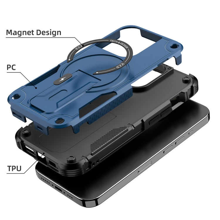 For iPhone 14 Pro Max MagSafe Holder Armor PC Hybrid TPU Phone Case(Dark Blue) - iPhone 14 Pro Max Cases by buy2fix | Online Shopping UK | buy2fix