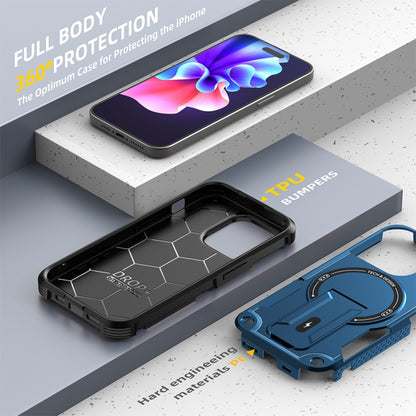 For iPhone 14 Pro Max MagSafe Holder Armor PC Hybrid TPU Phone Case(Dark Blue) - iPhone 14 Pro Max Cases by buy2fix | Online Shopping UK | buy2fix