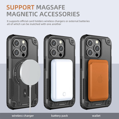 For iPhone 14 Pro Max MagSafe Holder Armor PC Hybrid TPU Phone Case(Black) - iPhone 14 Pro Max Cases by buy2fix | Online Shopping UK | buy2fix