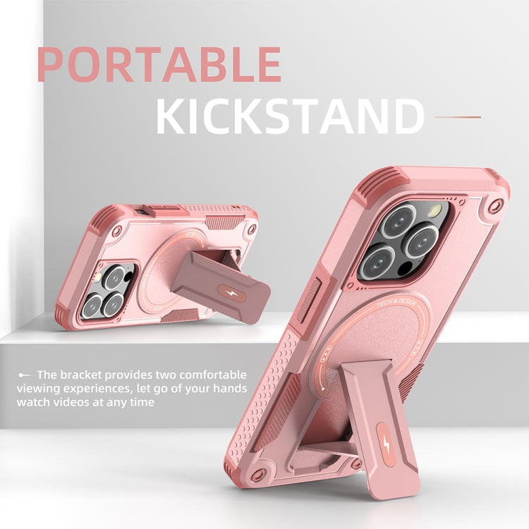 For iPhone 13 Pro Armor Magsafe Holder PC Hybrid TPU Phone Case(Pink) by buy2fix