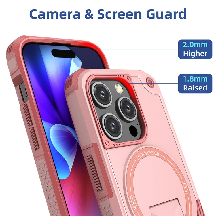 For iPhone 13 Pro Armor Magsafe Holder PC Hybrid TPU Phone Case(Pink) by buy2fix