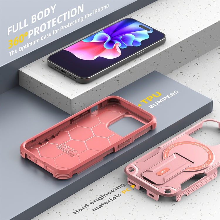For iPhone 13 Pro Armor Magsafe Holder PC Hybrid TPU Phone Case(Pink) by buy2fix