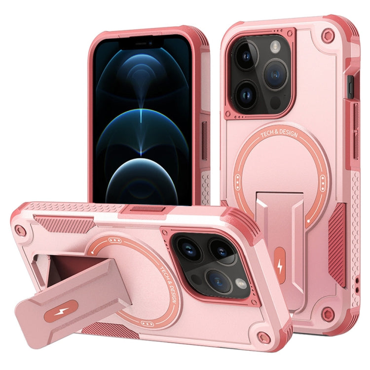 For iPhone 12 Pro Max MagSafe Holder Armor PC Hybrid TPU Phone Case(Pink) - iPhone 12 Pro Max Cases by buy2fix | Online Shopping UK | buy2fix