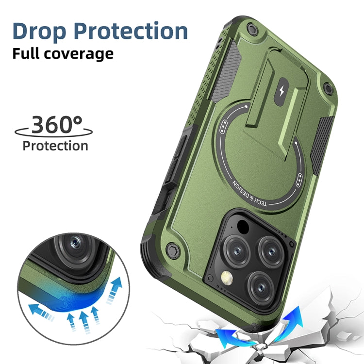 For iPhone 12 Pro Max Armor Magsafe Holder PC Hybrid TPU Phone Case(Army Green) by buy2fix