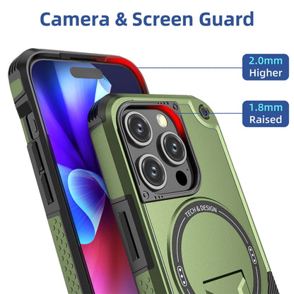 For iPhone 12 Pro Max Armor Magsafe Holder PC Hybrid TPU Phone Case(Army Green) by buy2fix