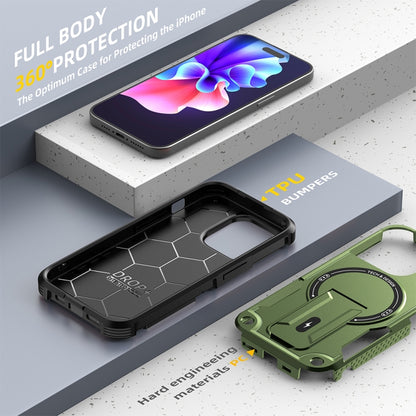 For iPhone 12 Pro Max Armor Magsafe Holder PC Hybrid TPU Phone Case(Army Green) by buy2fix
