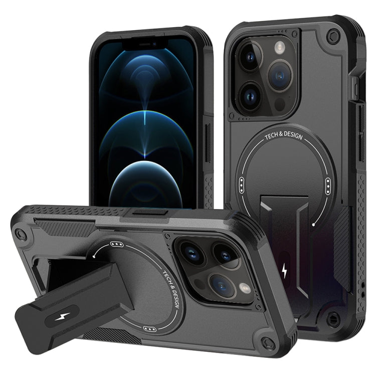 For iPhone 12 Pro Max Armor Magsafe Holder PC Hybrid TPU Phone Case(Black) by buy2fix