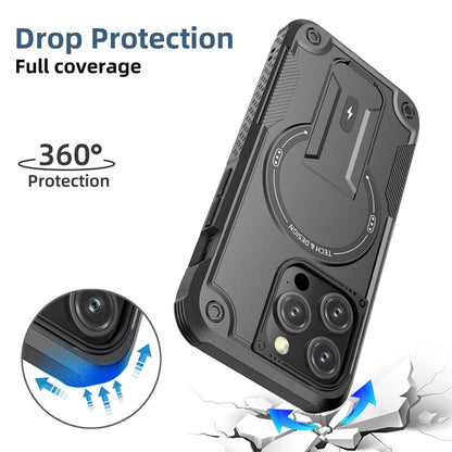 For iPhone 12 Pro Max Armor Magsafe Holder PC Hybrid TPU Phone Case(Black) by buy2fix