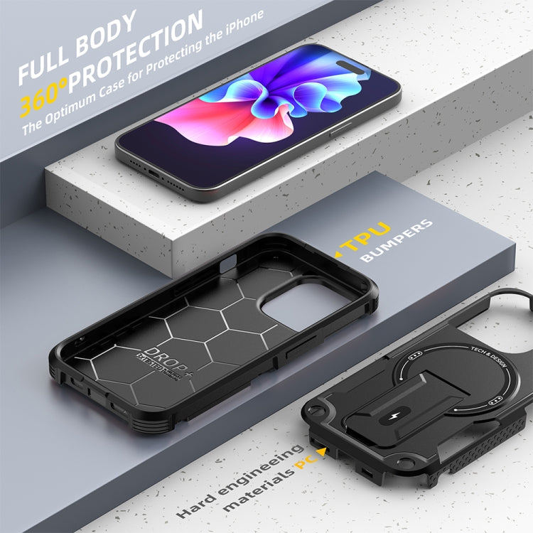 For iPhone 12 Pro Max Armor Magsafe Holder PC Hybrid TPU Phone Case(Black) by buy2fix