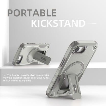 For iPhone 16e Armor Magsafe Holder PC Hybrid TPU Phone Case(Grey) - iPhone 16e Cases by buy2fix | Online Shopping UK | buy2fix