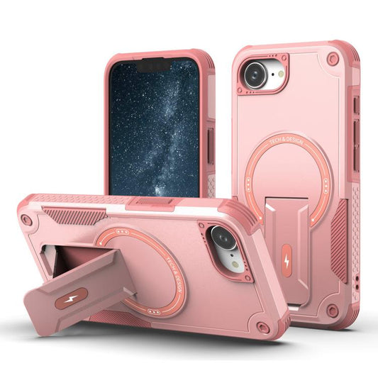 For iPhone 16e Armor Magsafe Holder PC Hybrid TPU Phone Case(Pink) - iPhone 16e Cases by buy2fix | Online Shopping UK | buy2fix