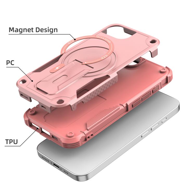 For iPhone 16e Armor Magsafe Holder PC Hybrid TPU Phone Case(Pink) - iPhone 16e Cases by buy2fix | Online Shopping UK | buy2fix