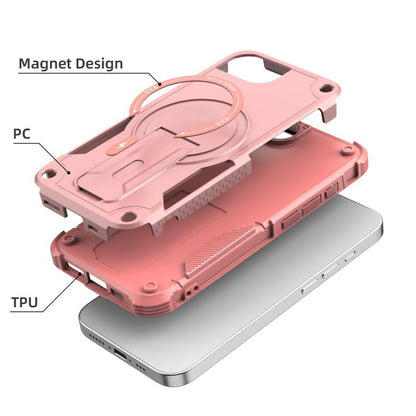 For iPhone 16e Armor Magsafe Holder PC Hybrid TPU Phone Case(Pink) - iPhone 16e Cases by buy2fix | Online Shopping UK | buy2fix