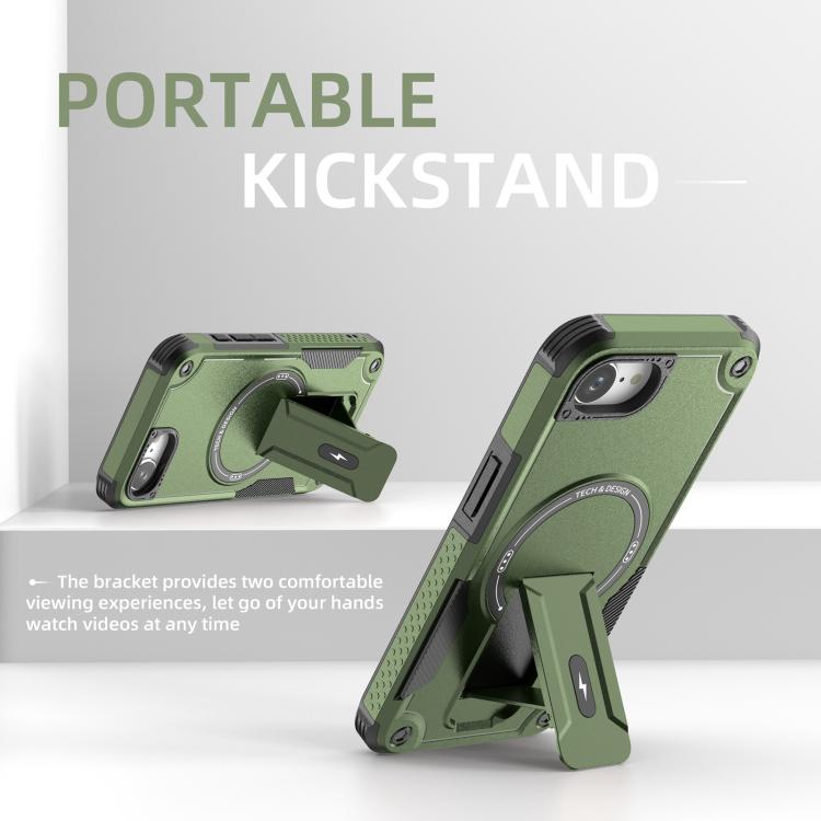For iPhone 16e Armor Magsafe Holder PC Hybrid TPU Phone Case(Army Green) - iPhone 16e Cases by buy2fix | Online Shopping UK | buy2fix