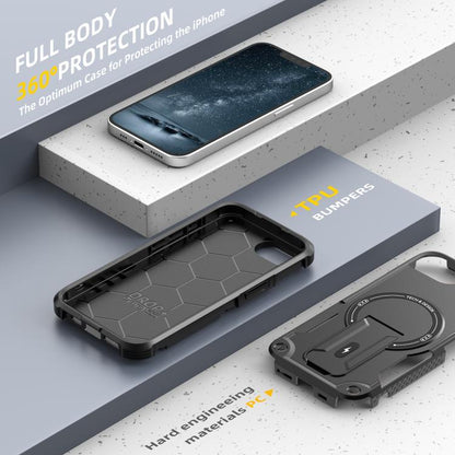 For iPhone 16e Armor Magsafe Holder PC Hybrid TPU Phone Case(Black) - iPhone 16e Cases by buy2fix | Online Shopping UK | buy2fix