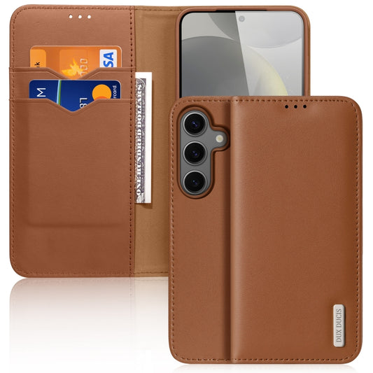 For Samsung Galaxy S25 5G DUX DUCIS Hivo Series Cowhide + PU + TPU Flip Phone Case(Brown) - Galaxy S25 5G Cases by DUX DUCIS | Online Shopping UK | buy2fix