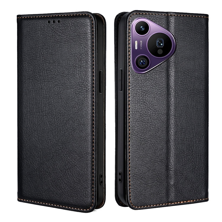 For Huawei Pura 70 Pro / Pro+ Gloss Oil Solid Color Magnetic Leather Phone Case(Black) - Huawei Cases by buy2fix | Online Shopping UK | buy2fix