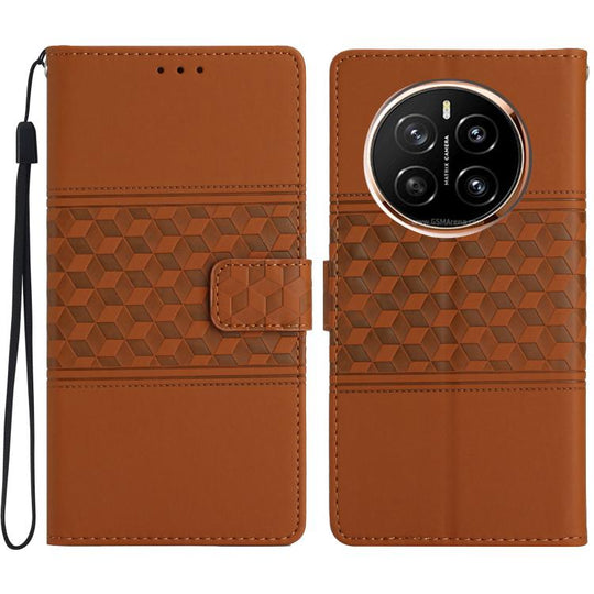 For Honor Magic7 Pro Diamond Embossed Skin Feel Leather Phone Case(Brown)