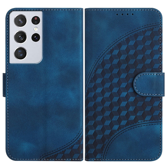 For Samsung Galaxy S21 Ultra 5G YX0060 Elephant Head Embossed Phone Leather Case with Lanyard(Royal Blue)