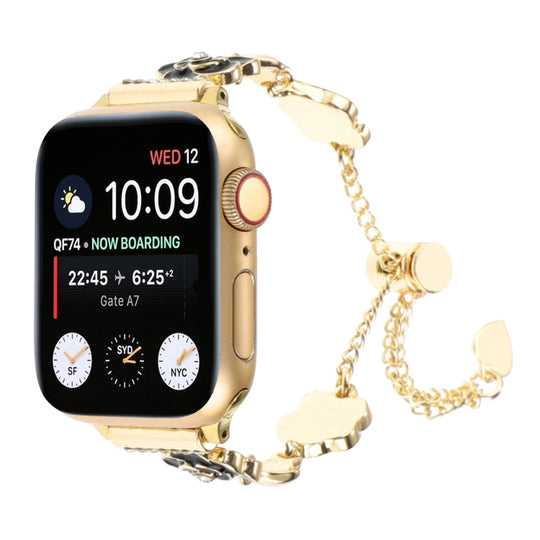 For Apple Watch SE 40mm Camellia Metal Chain Bracelet Watch Band(Black Gold)