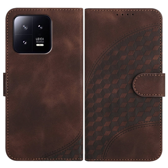 For Xiaomi 13 YX0060 Elephant Head Embossed Phone Leather Case with Lanyard(Coffee)