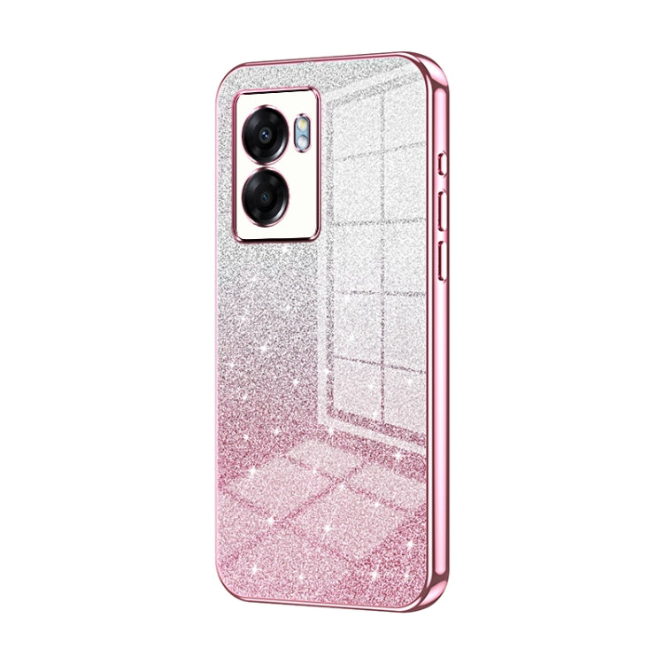 For OPPO A57 5G Gradient Glitter Powder Electroplated Phone Case(Pink) by buy2fix