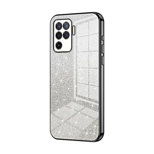 For OPPO A94 4G Gradient Glitter Powder Electroplated Phone Case(Black)