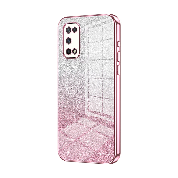 For OPPO K7x / Realme V5 5G Gradient Glitter Powder Electroplated Phone Case(Pink) - OPPO Cases by buy2fix | Online Shopping UK | buy2fix